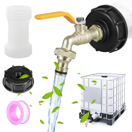 IBC Tank Zubehör IBC Auslaufhahn Inkl IBC Auslaufhahn 1/2 Zoll IBC Adapter Kappe 1/2 Innengewinde IBC Adapter S60x6 Verlängerung Distanzstück 1000 Liter Wassertank Zubehör für Regentonne