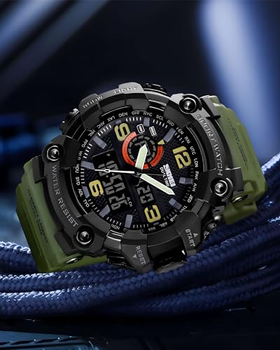 Gosasa Men's Large Face Outdoor Sports Watches Military S-Shock Watch Waterproof, Backlight, Alarm, Stopwatch Features - Rugged Wristwatch for Training, Hiking, and Adventure