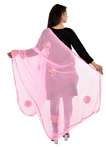 Image of YOUTHQUAKE Plastic Mirror Work Embroidered Chiffon Dupatta for Women & Girls