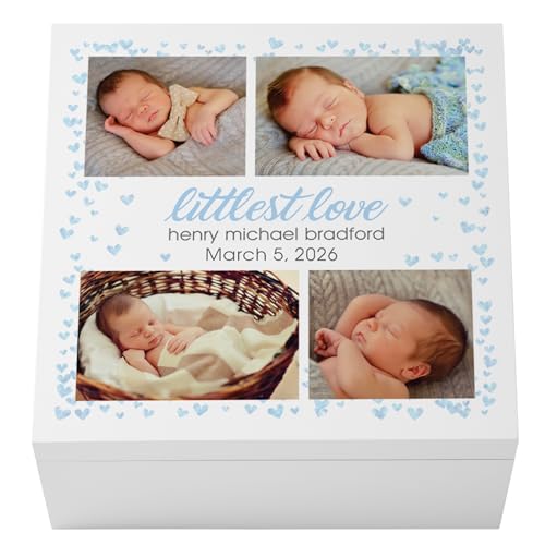 Let's Make Memories Personalized Keepsake Box for New Baby - Memento Storage - Memories Box - Nursery Decor - 12" Lx12 Wx6 H - Littlest Love - Blue