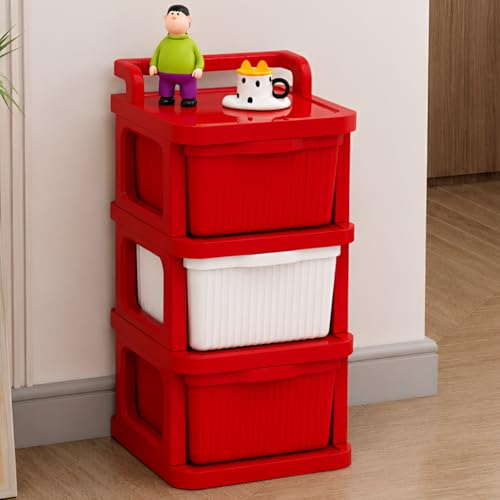 Image of JD FRESH 3 Tier Plastic Storage Drawer Cabinet with Wheels /Plastic Storage Drawer /Multipurpose Chest of Drawer /Storage Box for Living Room, Office and Home /Toys Organizer for Kids Room (Red)
