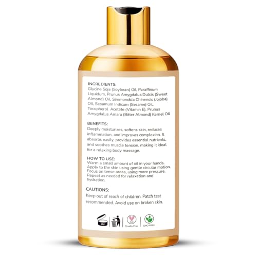 AROMATICO Almond Massage Oil. Hydrates & nourishes skin, soothes irritation, improves texture & promotes relaxation - 300ml. Rich in vitamins & essential fatty acids, enhances circulation.