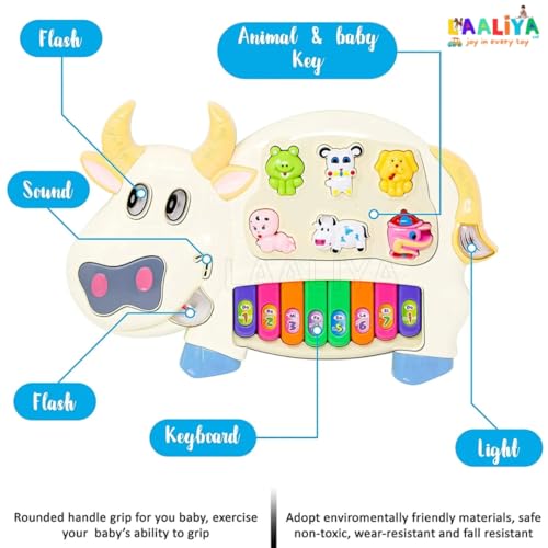 Image of Cow Shape Musical Piano Keyboard Toy for Kids, Baby Piano with Animal Sounds, Light & Music, Mini Keyboard Instrument for Boys and Girls Age 1 to 5 Years+