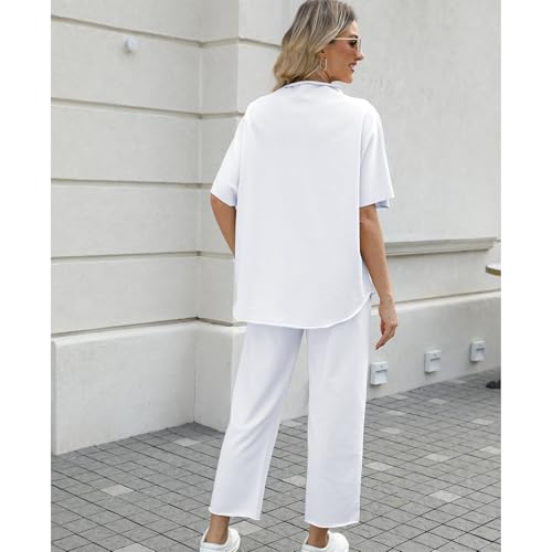 Image of SeeLuNa Women's Two Piece Outfits 3 /4 Batwing Sleeve Capelet Crew Neck Pullover Top Wide Leg Pants Lounge Set
