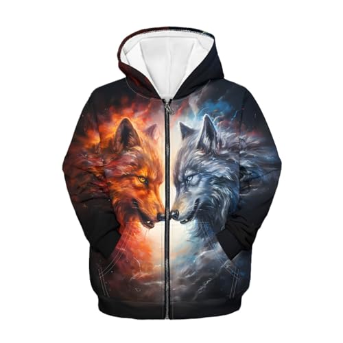 Boys 3D Wolf Printed Front Zip Up Hoodie Kids Long Sleeve Cool