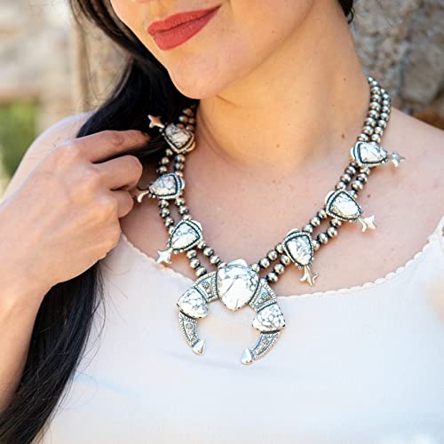 American West Jewelry Sterling Silver Women's Statement Necklace Choice of Gemstone Color Squash Blossom Design 18 to 21 Inch3