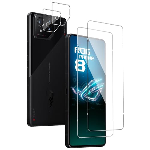 【2+2枚セット】For ASUS ROG Phone 8/8 Pro ガラスフィルム(2枚)+ レンズ保護フィルム(2枚)硬度9H 日本旭硝子製 疎水疎油 指紋防止 液晶画面保護フィルム 超高透過率 HDビジョン 強化ガラス 全面保護 耐衝撃 飛散防止