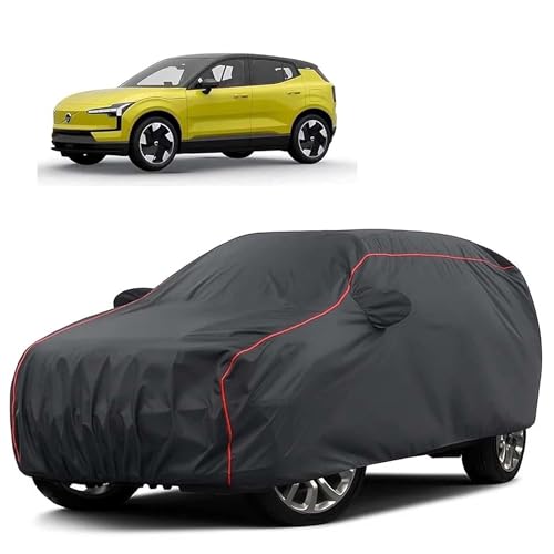 Image of Sulfar 100% Water Resistant Car Body Cover Compatible with Mirror for Volvo X 30 (Triple Stitched, Full Bottom Elastic, Dark Grey Tafetta with Red Piping)