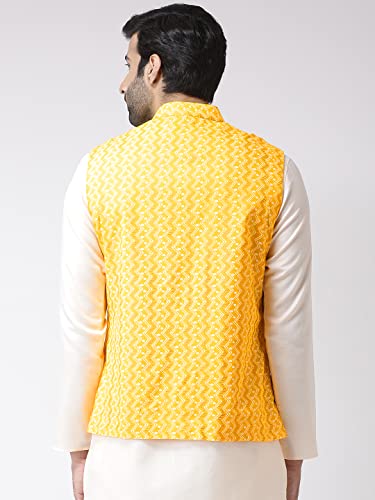 Image of Kisah Men's Silk Blend Printed Nehru Jacket Regular Fit | Designer Ethnic Layering | Wedding & Occasion Wear