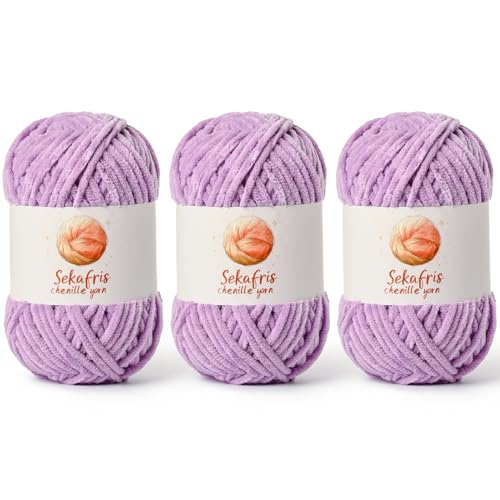 Image of Chenille Yarn for Crocheting, Size 5 Bulky,3 Light Purple | 300g /393yds Soft Chunky Velvet Yarn for Crochet and Knitting,Fluffy Baby Yarn for Amigurumi,Blankets and DIY Crafts.