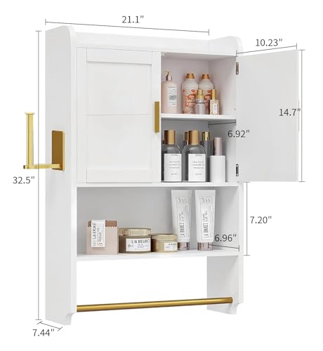 Armario de baño mural VECELO, armario de medicamentos para pared, armario de almacenamiento ahorrador de espacio con barra para toallas para baño, lavandería y cocina miniatura 7