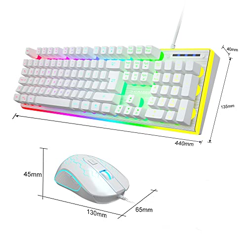 Magegee Gaming Keyboard And Mouse Combo, True Rgb Backlit Membrane Office Keyboard, 104 Keys Aluminum Panel Usb Quiet Wired Keyboard For Windows Laptop Pc - White/Silver #TOP6
