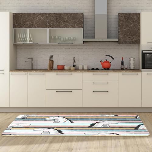 Alfombrilla de cocina lavable VAPOKF set de 2 alfombras absorbentes rayas dinosaurio 3