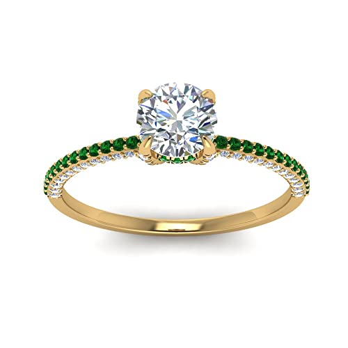 Image of Choose Your Gemstone Delicate Hidden Halo Diamond CZ Ring Yellow Gold Plated Round Shape Petite Engagement Rings Minimal Modern Design Birthday Gift Wedding Gift US Size 4 to 12