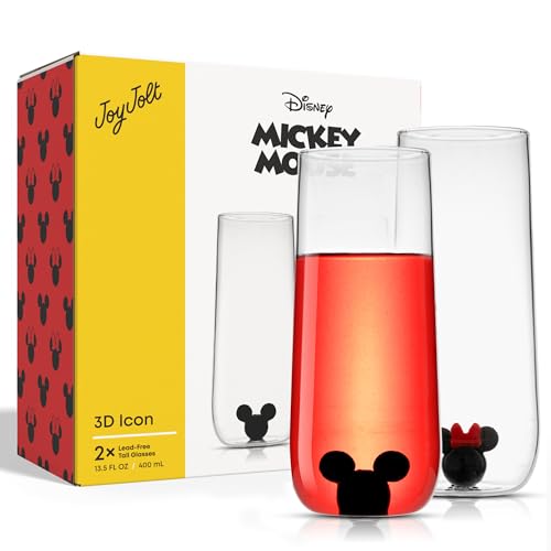 JoyJolt Disney Mickey Mouse, Icon Highball Glass 2pc Glass Drinking Glasses. 14oz Tall Glasses for Drinks. Cocktail Glasses, Disney Glassware, Disney Gifts, Disney Collectibles for Adults