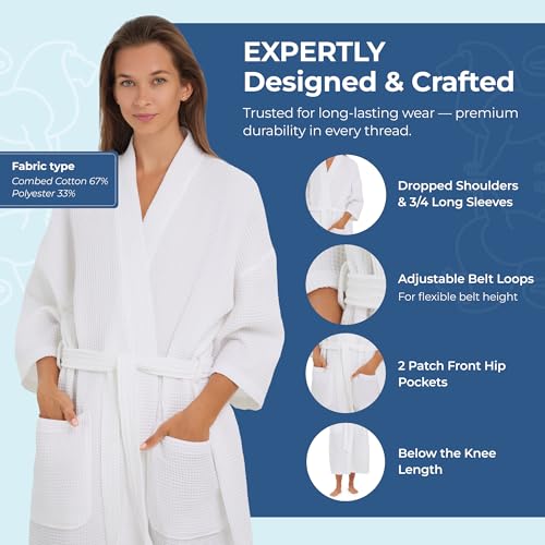 MONARCH Square Waffle Spa Kimono Robe - Soft Light Hotel Bathrobe Cypress4