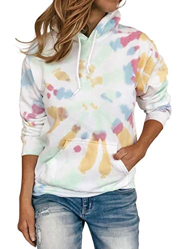 BTFBM Womens Hoodies Trendy Tie Dye Print Long Sleeve Drawstring Front Pockets Lightweight Casual Sweatshirts Pullover (Tie Dye Multicolor, Small)
