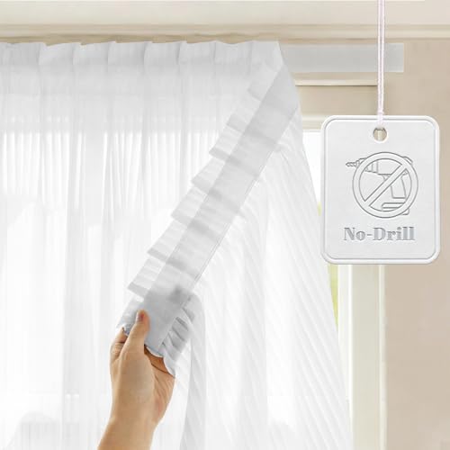 gonnrly Semi Sheer Curtains for Soft Light Diffusion and Daytime Privacy No-Tools Adhesive Window Sheer Curtain Perfect for Renters and Temporary Use-White(W 27*L 41in-1-Panel)