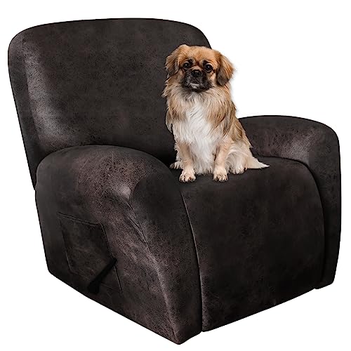 Image of ANARACHON Leather Look Oversize Recliner Chair Covers, Thick 4 Pieces Recliner Covers for Recliner Chair, Leather Cover for Recliner Slipcovers for Pets Kids(X-Large, Black Coffee)