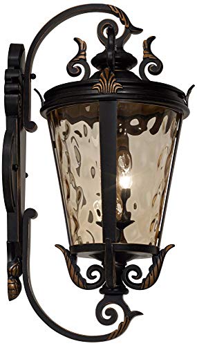 John Timberland Casa Marseille European Outdoor Wall Fixture Veranda Bronze Brown Ornate Scroll 36" Champagne Hammered Glass For Exterior House Porch Patio Outside Deck Garage Front Door Home #TOP4