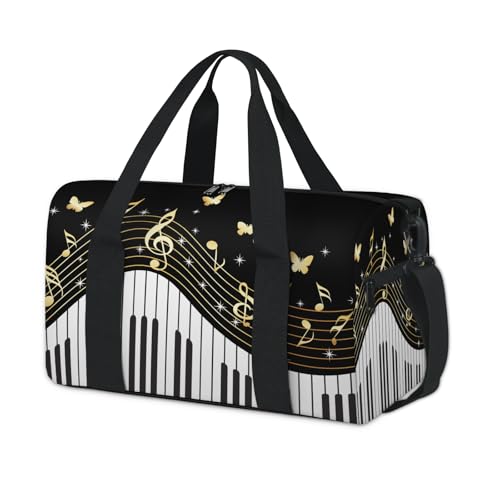 Piano Keyboard Music Note Sports Duffle Bag for Women Men Waterproof Overnight Weekender Bag with Adjustable Strap Travel Tote Bags for Beach Yoga Work Dance Swim - Main Image