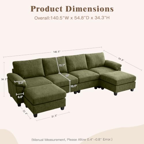 Image of Sectional Couches for Living Room, 141 inch U Shaped Cloud Sofa & Couch