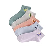 Verdusa Women's 5 Pairs Cute Embriodery Toe seamed Soft Crew Socks 5 Packs Dinosaur A one-size