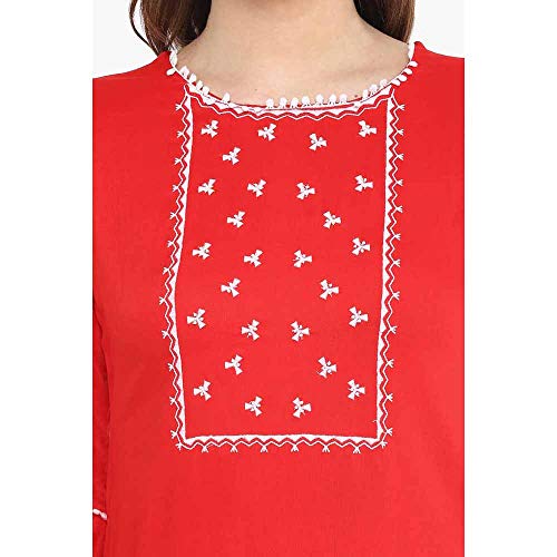Image of STOP to start Women's Crepe Straight Kurta (205265233 Red Extra Large)