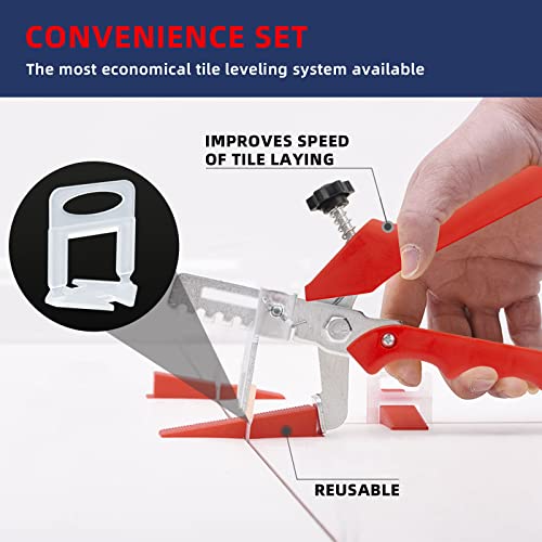 Image of Tile Leveling System with Tile Plier, 1000-Piece Tile Spacers Clips and 200-Piece Reusable Wedges, Tile Leveler Tool Set for Ceramic Tile and Stone Installation (1 /8 Inch Tile Spacers)