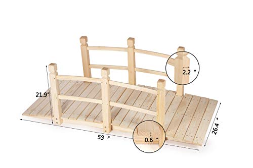 HYNAWIN Garden Bridge,Wood Arc Bridge with Rails for outside-5FT Length(Natural),Classic Decoration for Landscaping,Backyard Creek Pond or Farm