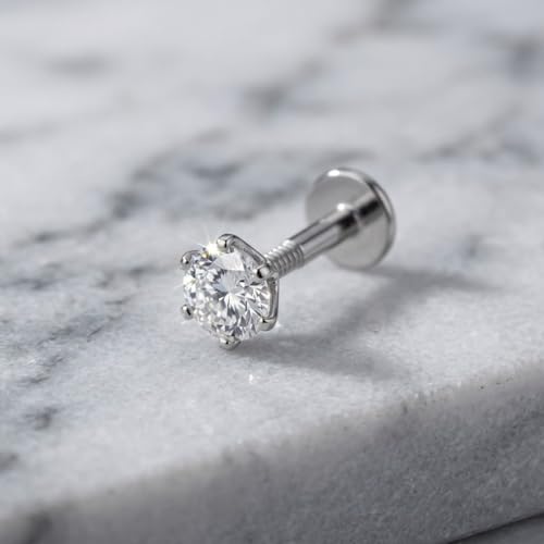 Image of Parnika 925 Sterling Silver Solitaire CZ Nose Pin | Small Size Piercing Nose Stud with Secure Screw Back | Elegant Silver Nose Ring for Women & Girls