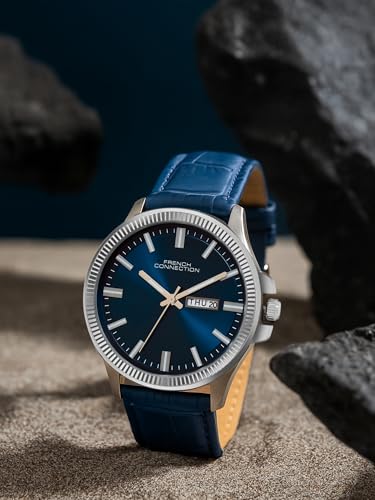 Image of French Connection Sunray Blue Round Dial with Blue Leather Strap Watch for Mens - FCN0121UL