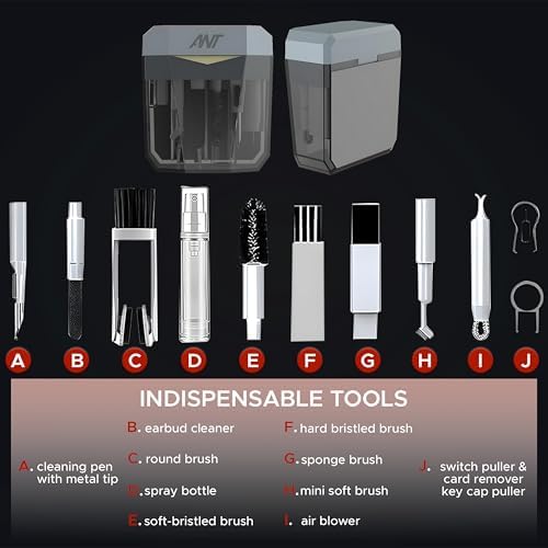 Image of Ant PC Shine20, 17-in-1 Multifunctional Cleaner Kit for Electronic Devices Keyboard Cleaning Brush Headphones Cleaner Kit for AirPods Multi-Tool for Cleaning Laptop Earbuds Camera Mobile Black Silver