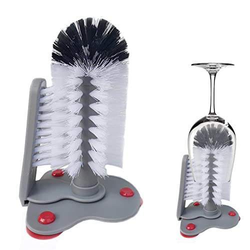 Abbto Cepillo de Limpieza para Botellas de Agua, Accesorio para Fregadero Limpiador de Botellas con Base de succión, Limpiador de Vasos de Botellas de Vidrio de pie para Fregadero de Cocina, Bar