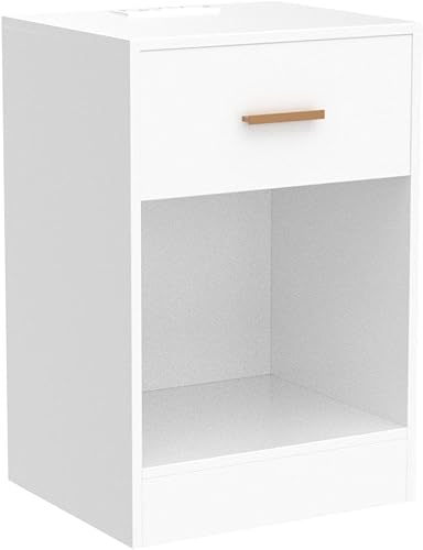 Miniatura 4 de LAPTAIN Mesita de noche con estación de carga mesa auxiliar con cajón de almacenamiento y armario abierto mesita de noche para dormitorio color