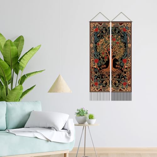 SUPERDANT Tree of Life Tapestry Gothic Wall Tapestry Moon Stars Wall Blanket Pack of 2 Tapestries Long Tapestries Wall Hanging with Tassel for Living Room Bedroom Dorm Backdrop Decorations - Image 2