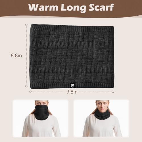 Warmiehomy Winter Touchscreen Gloves Hat Beanie Scarf Set for Women, Knit Warm Long Neck Scarves Cap Gloves 3 in 1 Set4