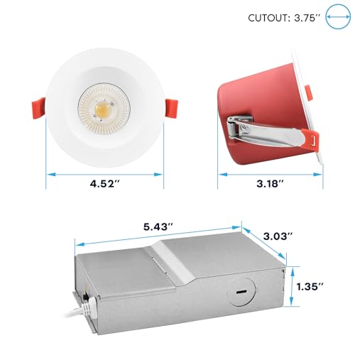 LUXRITE 6-Pack 4 Inch LED Recessed Lights with J-Box, 5CCT 2700K-5000K, 2 Hour Fire Rating, 15 Watts, 1000 Lumens, 38° Spotlight, Dimmable, IC Rated, Wet Rated, ETL - Baffle Trim by LUXRITE - Image 6