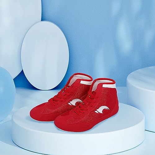 Children's Boxing Shoes High Top Training Sneakers Non-Slip Breathable Wrestling Shoes Girls (x-Red, 12 Little Child)2