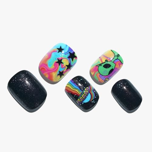 GLAMERMAID Press on Nails Extra Short Squoval, Alien Abduction Glue