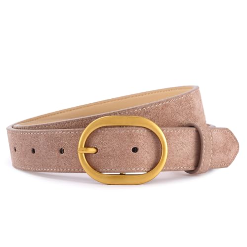 Women's Suede Belt Casual Genuine Leather Jeans Belts Gold Buckle Elegant Waist Dress Belts