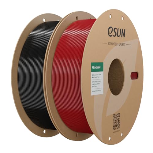 Image of eSUN PLA Basic Filament 1.75mm, 3D Printer Filament High Speed PLA for Fast Printing, 1KG per Spool, 2 Spools High Speed 3D Printing Filament, Fire Engine Red + Black