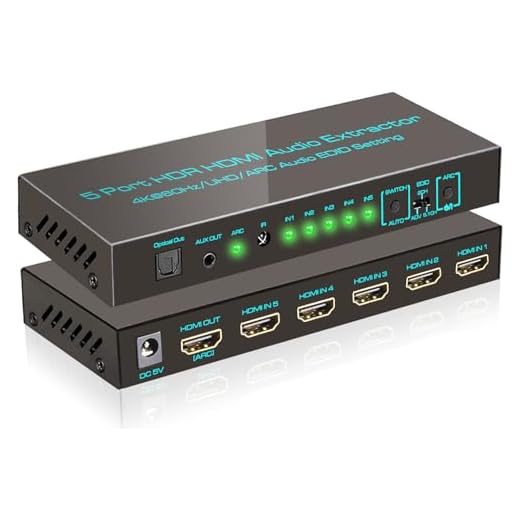 (Newest Version) SkycropHD 5 Port 4K HDMI Switch with Optical & 3.5mm AUX Audio Out, 5x1 HDMI Switcher Audio Extractor Splitter Support 4K@60Hz, 1080P@120Hz, ARC, HDCP 2.2, HDR10, Dolby Vision/Atoms