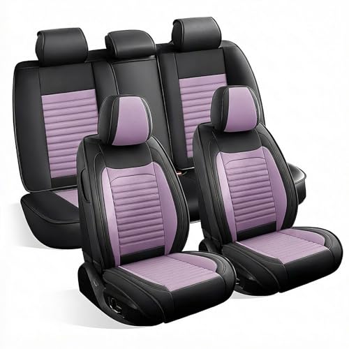 Image of Car Seat Covers Full Set Fit for Hyundai Venue 2019-2026 Faux Learher Waterproof Seat Covers 5 Seats Comfortable Breathable Anti-Slip Seat Protectors(BlackPurple,Full Set)