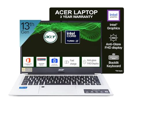 acer Professional 14[New Launch], 13th Gen Intel Core i7-1355U Turbo Boost, 32GB DDR4, 1TB SSD, Win11 Pro, MSO21, 14inch FHD Laptop, 3 Year Warranty, Metal ID, Fingerprint, Backlit KB, Silver, 1.34kg