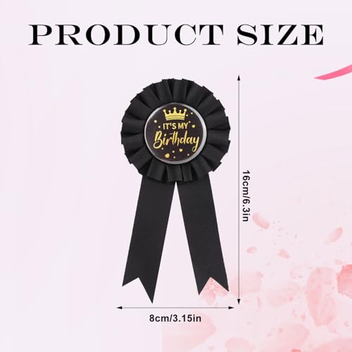 It’s My Birthday Satin Ribbon Badge Pin, Birthday Queen Button & Brooch Apparel Pin for Women Men & Party Decorations (Black)2