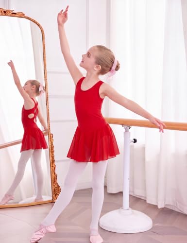Image of Arshiner Kid Girls Hollow Back Ballet Leotard with Skirt Sleeveless Dance Dresses