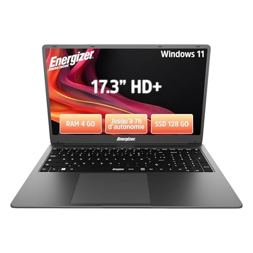 Energizer EnergyBook 17 – PC Portable 17,3" HD+, Intel Celeron, 4 Go RAM, SSD 128 Go, Windows 11, Clavier AZERTY – USB 3.0, HDMI – Ordinateur Laptop Gris Grande Autonomie