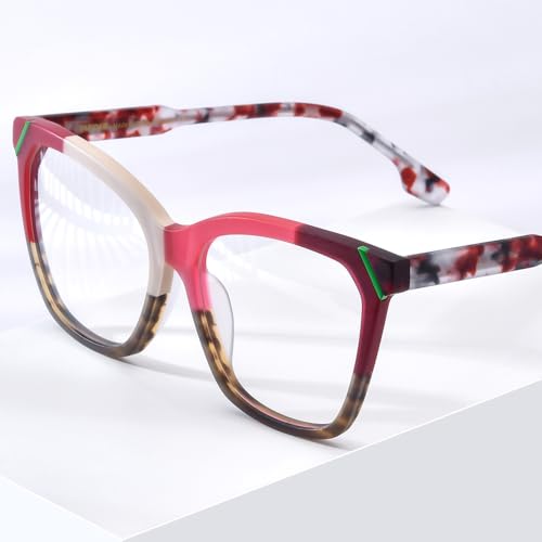 Image of HEPIDEM Multicolor Acetate Glasses Frame Women,Oversize Round Optical Eyeglasses 9345