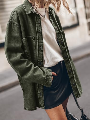 PLNOTME Womens Oversized Jean Jacket Casual Button Up Denim Overshirt Trendy Long Sleeve Denim Jacket Coat — view 2
